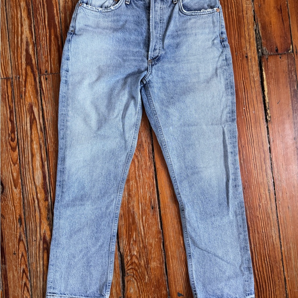 Agolde Riley High Rise Jeans - Blue. - Picture 9 of 10